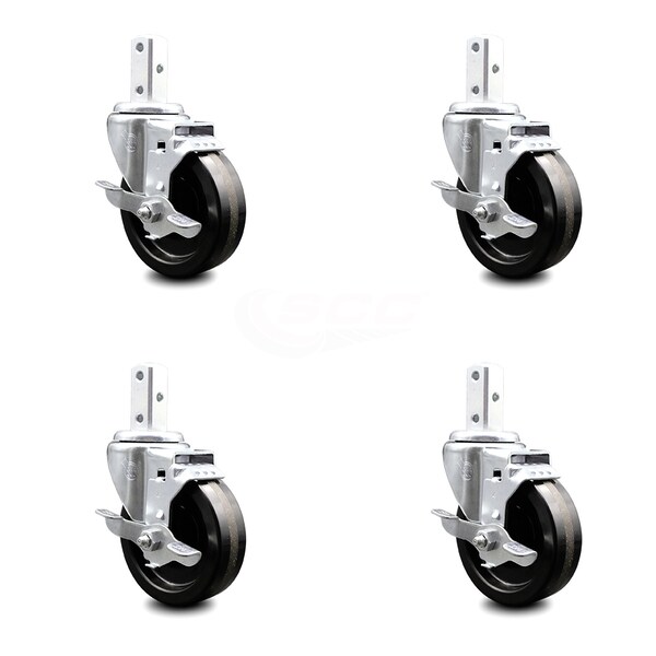 4 Inch Phenolic Wheel Swivel 7/8 Inch Square Stem Caster Set with Brake SCC